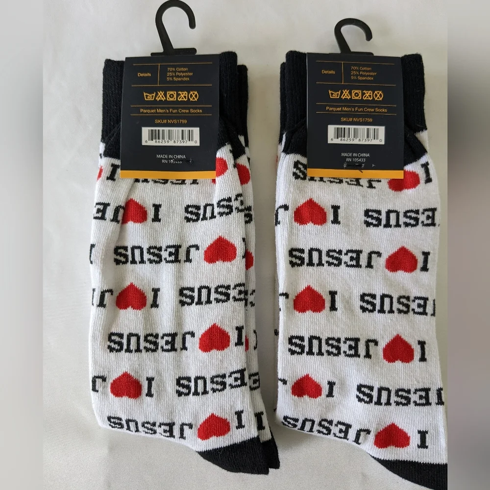 Novelty Socks I Love Jesus Imprint Christian Spiritual Inspiration 2 Pai…